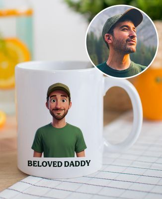 Mug Portrait and first name 3D animation film - Gifts for Dad, Papy's gift, Gifts for Couples