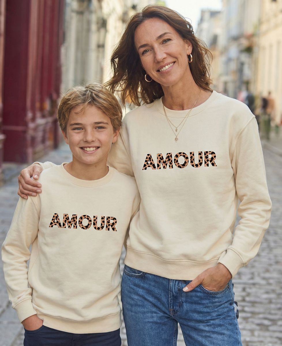 Coffret Duo sweatshirt maman/enfant Texte personnalisé léopard