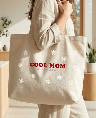 XXL Tote bags Cool floral mom and kids' names - Mom's gifts, Mom/Dad-to-be