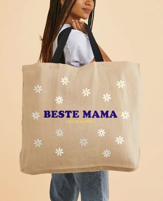 XXL-Tasche Coole Blumenmama und Vorname der Kinder - Geschenke Mama, Werdende Mutter/Vater