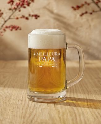 Chope de bière gravée message et date personnalisés - Cadeaux Papa, Cadeaux Maman, Apéro, Future Maman