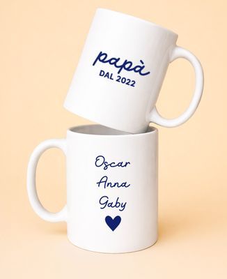 Tazza Papà dalla data e nomi dei figli - Regali per papà, Regali per la mamma