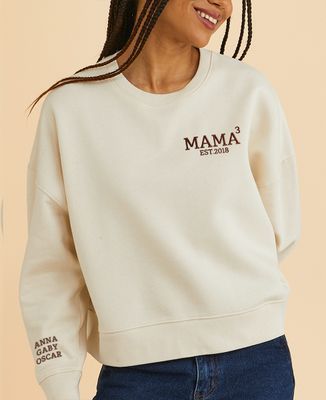 Sweatshirt Frau Ausstellende Mama und personalisierte Vornamen auf dem Ärmel - Geschenke Mama