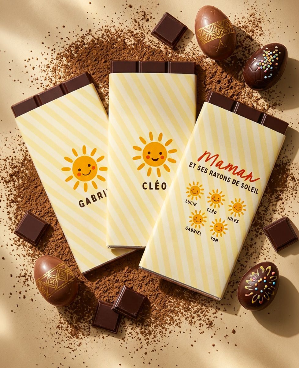Coffret Duo Tablette de chocolat Maman et ses rayons de soleils personnalisés - Cadeaux Maman