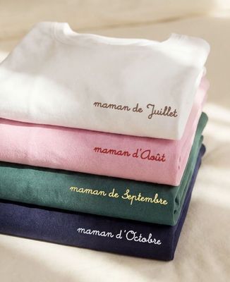 T-shirt femme Maman et mois brodés personnalisé - Cadeaux Maman