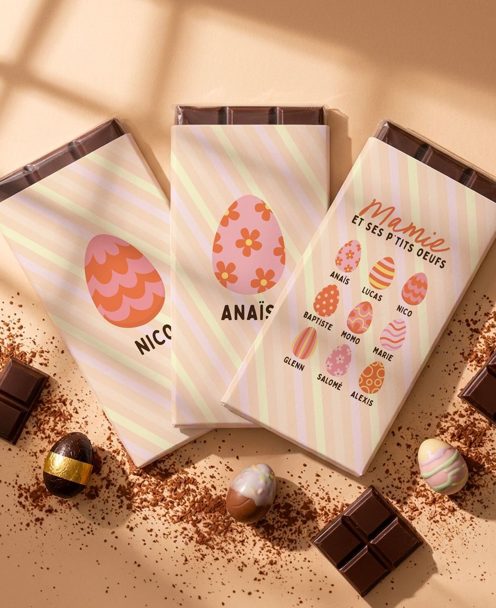 Coffret Duo Tablette de chocolat Mamie et ses p'tits oeufs personnalisés - Cadeaux Maman, Cadeaux Mamie