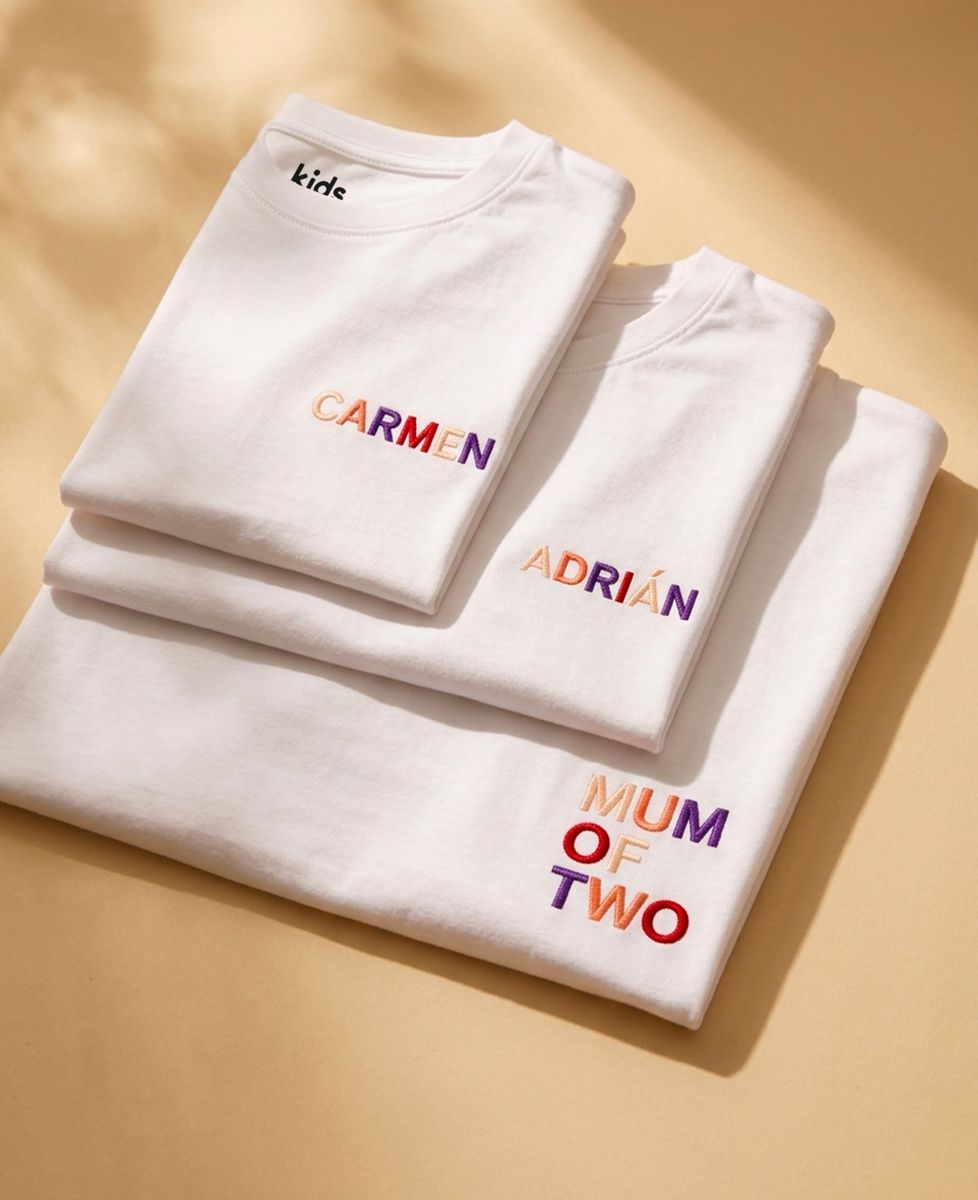 Caja Camisetas dúo Mamá de multicolor y nombre bordado - Regalos para mamá, Futura mamá/papá