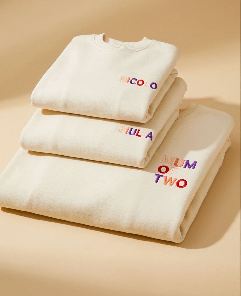 Box Mamma di un duo di felpe in multicolore con nome ricamato - Regali per la mamma, Mamma/Papà futuro