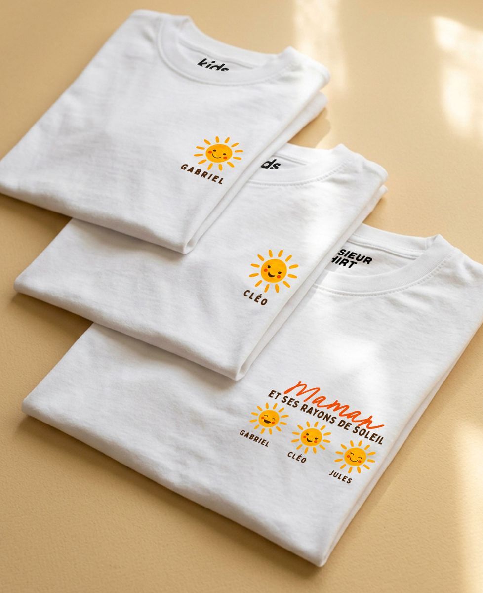 Coffret Duo T-shirts Maman et ses rayons de soleils personnalisés - Cadeaux Maman, Future Maman