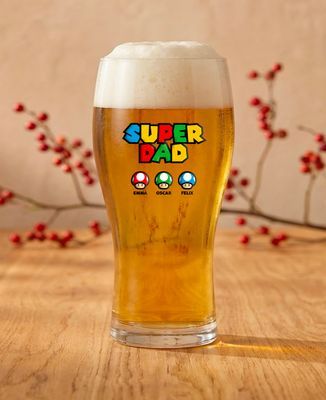 Beer glass Super first name video game and its mushrooms - Gifts for Dad, Aperitif, Geek & Video Games, Wedding