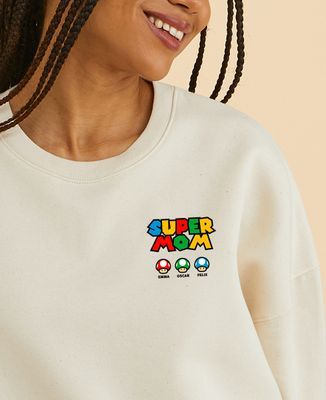 Women's sweatshirt Super mom video game and her mushrooms - Mom's gifts, Mom/Dad-to-be, Geek & Video Games