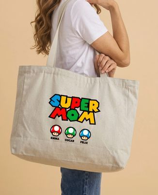 XXL Tote bags Super mom video game and her mushrooms - Mom's gifts, Mom/Dad-to-be, Geek & Video Games
