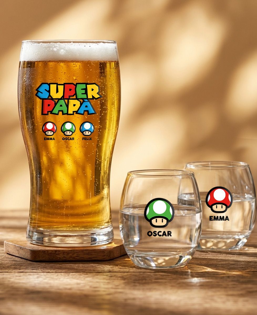 Box Duo di occhiali per videogiochi e funghi Super Papa - Regali per papà