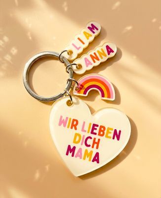 Schlüsselanhänger Regenbogenherz und Vornamen der Kinder - Geschenke Mama, Werdende Mutter/Vater, Geschenke für Paare, Geschenke Paar Frau