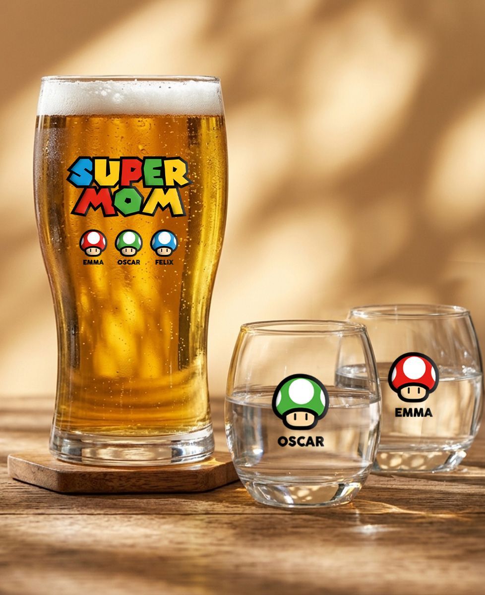 Box Duo of Super Maman video game glasses with mushrooms - Mom's gifts