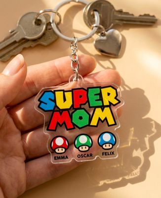 Key ring Super mom video game and her mushrooms - Mom's gifts, Mom/Dad-to-be, Geek & Video Games
