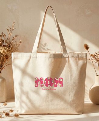 XXL Tote bags Mom embroidered flowers and children's names - Mom's gifts, Mom/Dad-to-be