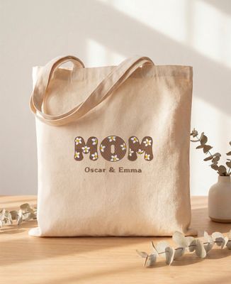 Tote bag Mom embroidered flowers and children's names - Mom's gifts, Mom/Dad-to-be