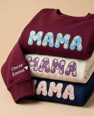 Sweatshirt Frau Mama bestickte Blumen und Namen der Kinder - Geschenke Mama, Werdende Mutter/Vater