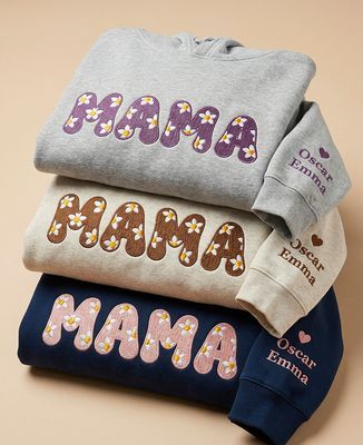 Hoodie Frauen Mama bestickte Blumen und Namen der Kinder - Geschenke Mama, Werdende Mutter/Vater