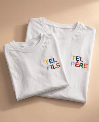 T-shirt enfant Tel fils multicolore brodé et prénoms sur la manche - Cadeaux Papa