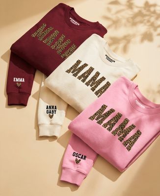 Women's sweatshirt Mama college leopard and first name sleeve - Mom's gifts, Mom/Dad-to-be
