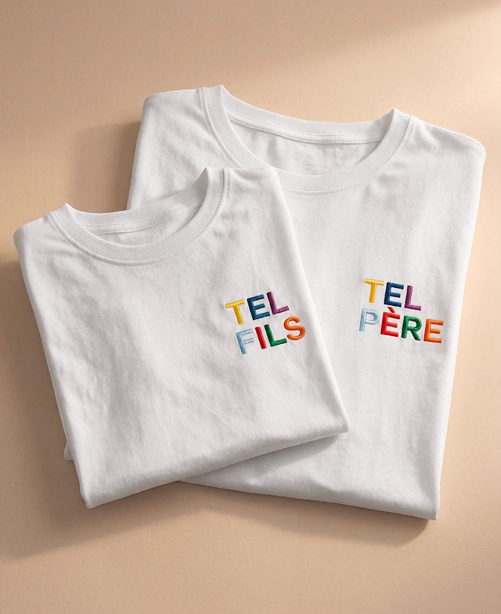 Coffret Tel père tel fils multicolore brodé et prénoms sur la manche - Cadeaux Papa