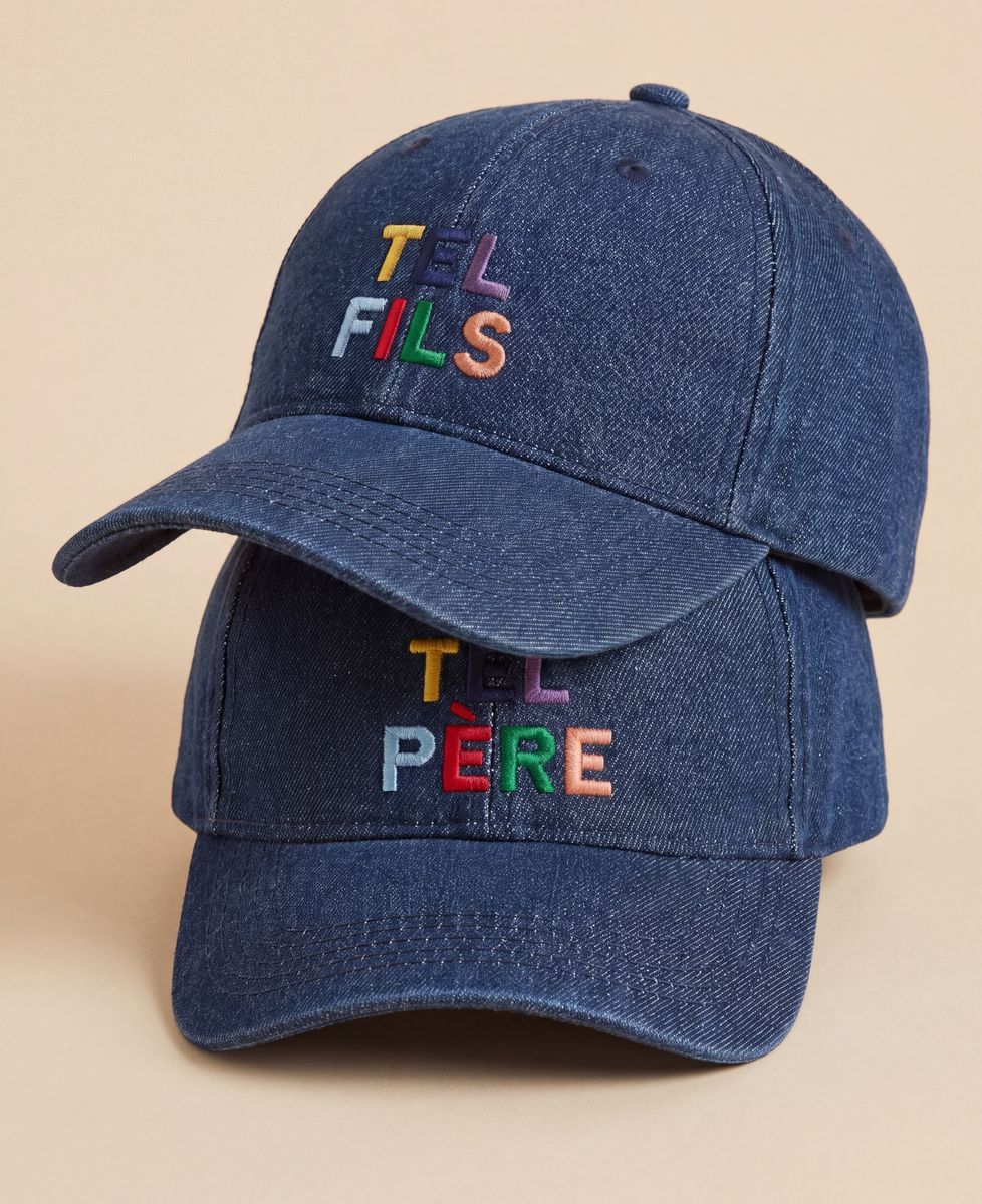 Coffret Duo Casquettes Tel père tel fils multicolore brodé et prénoms - Cadeaux Papa