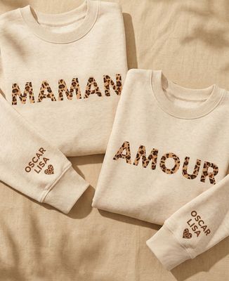 Sweatshirt femme Texte personnalisé léopard et prénom des enfants