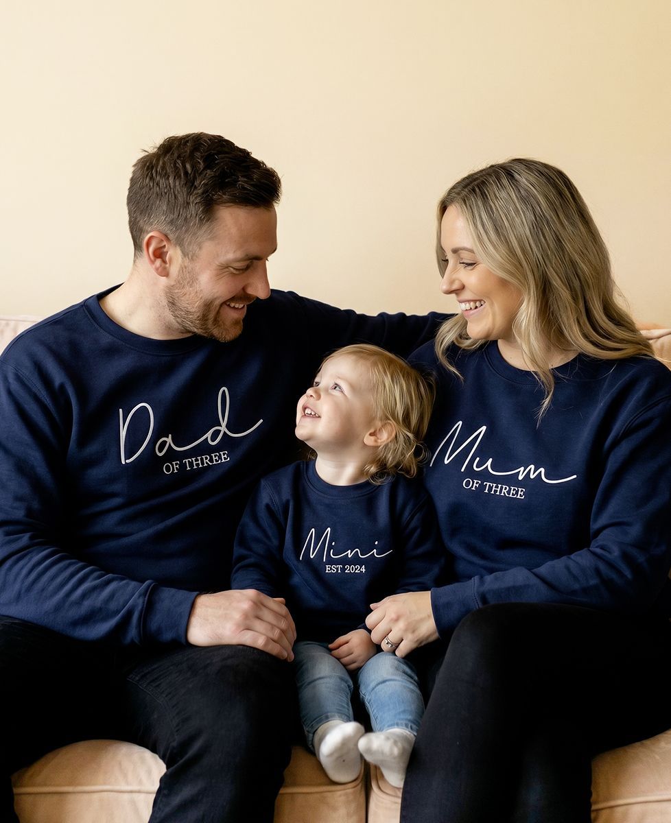 Doos Pa, Ma, Mini sweatshirts met gepersonaliseerde geborduurde datum en namen - Geschenken voor papa, Geschenken voor mama