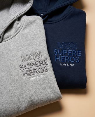 Hoodie homme Mon supère héros avec prénom personnalisé brodé - Cadeaux Papa