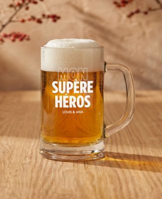 Chope de bière Mon supère héros avec prénom personnalisé gravé - Cadeaux Papa, Apéro