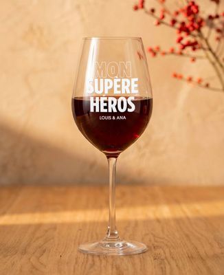 Verre à vin Mon supère héros avec prénom personnalisé gravé - Cadeaux Papa, Apéro, Mariage