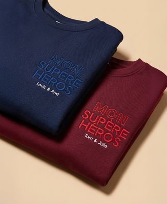Sweatshirt homme Mon supère héros avec prénom personnalisé brodé - Cadeaux Papa