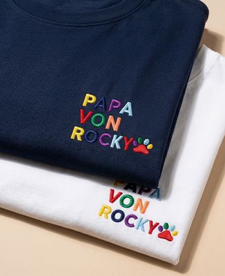 T-Shirt für Männer Papa von Tiernamen mit gestickter Pfote - Papa-Geschenke, Geschenke Mama, Tiere
