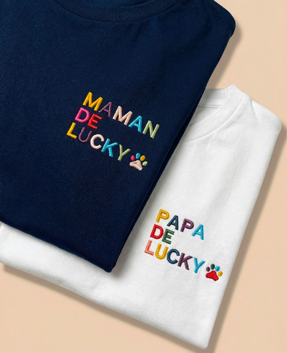 Coffret Duo Tshirts Papa / Maman de nom d’animal avec patte brodée - Cadeaux Papa, Cadeaux Maman, Animaux