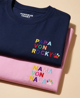 Box Duo T-Shirts Papa / Mama Tiernamen mit gestickter Pfote - Papa-Geschenke, Geschenke Mama, Tiere