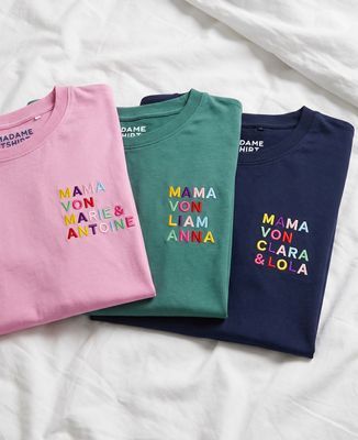 T-Shirt Frau Mutter der Namen mehrfarbig bestickt - Papa-Geschenke