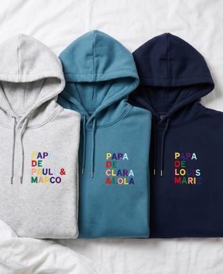Hoodie homme Papa de prénoms multicolore brodé - Cadeaux Papa