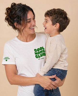 T-Shirt Frau Cool Moms Club und Vornamen auf dem Ärmel (Samt) - Geschenke Mama, Werdende Mutter/Vater