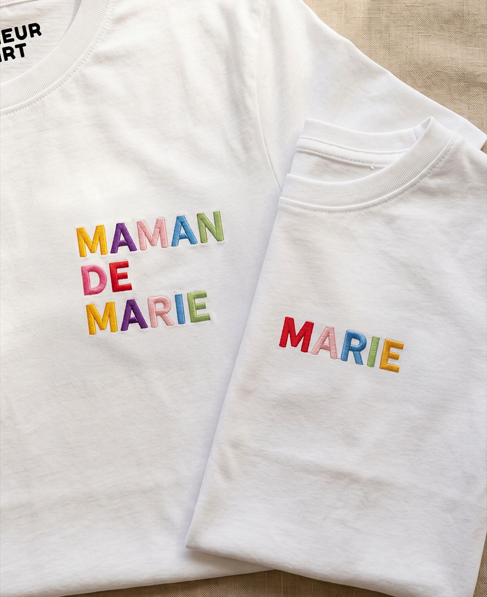 Coffret Duo T-shirt femme/enfant Maman de prénom multicolore - Cadeaux Maman