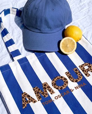 Maxi tote bag Texte personnalisé léopard et prénom des enfants