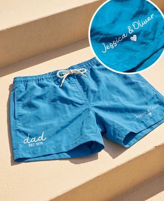 Bathing Shorts Dad since date embroidered on heart and first names - Gifts for Dad, Mom's gifts