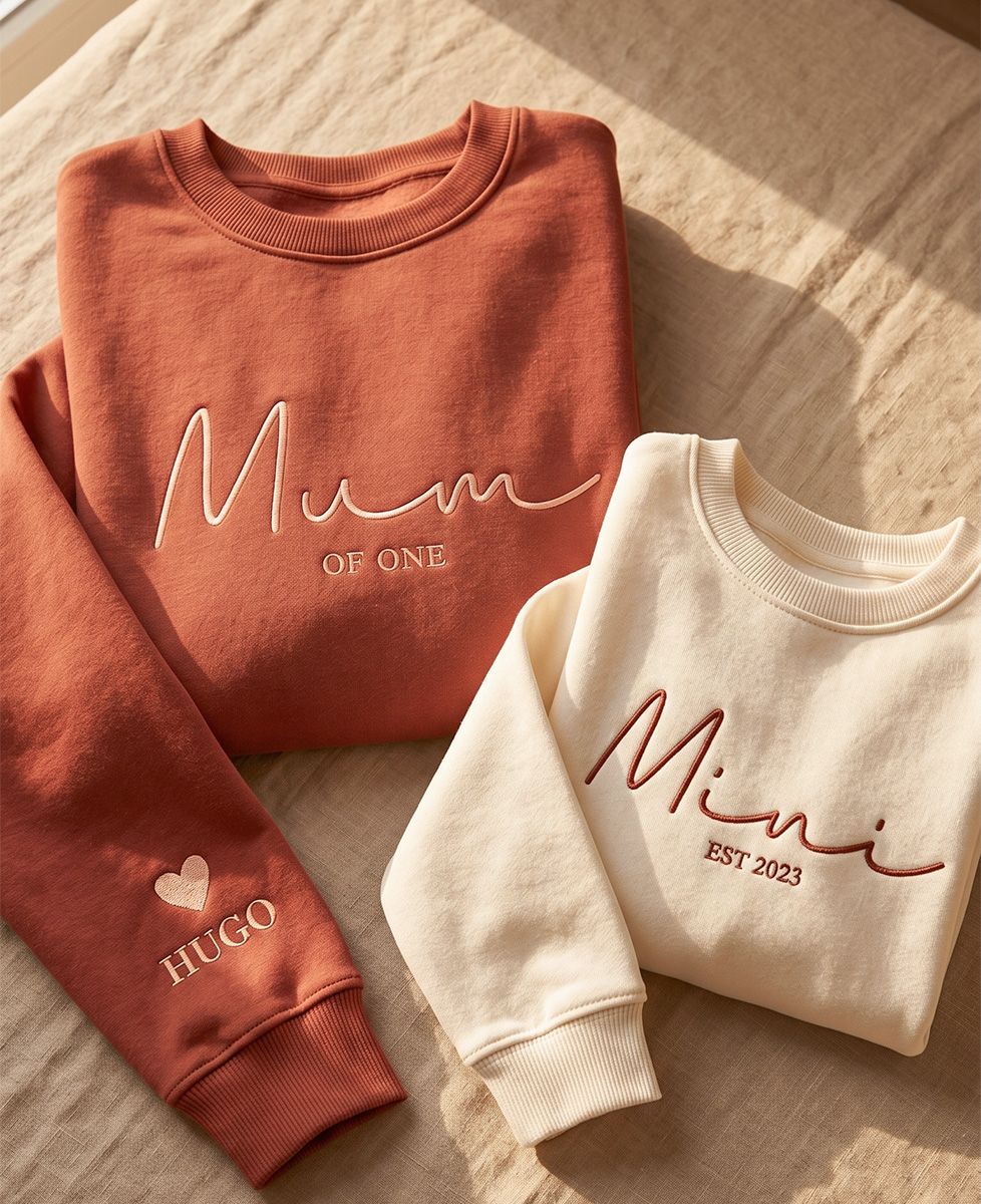 Coffret Duo Sweatshirts Mum of et prénoms brodé /Mini et date brodé - Cadeaux Maman