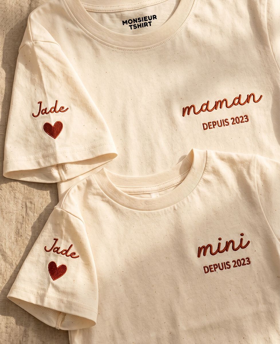 Coffret Duo T-shirts Maman/Mini depuis date brodé - Cadeaux Maman