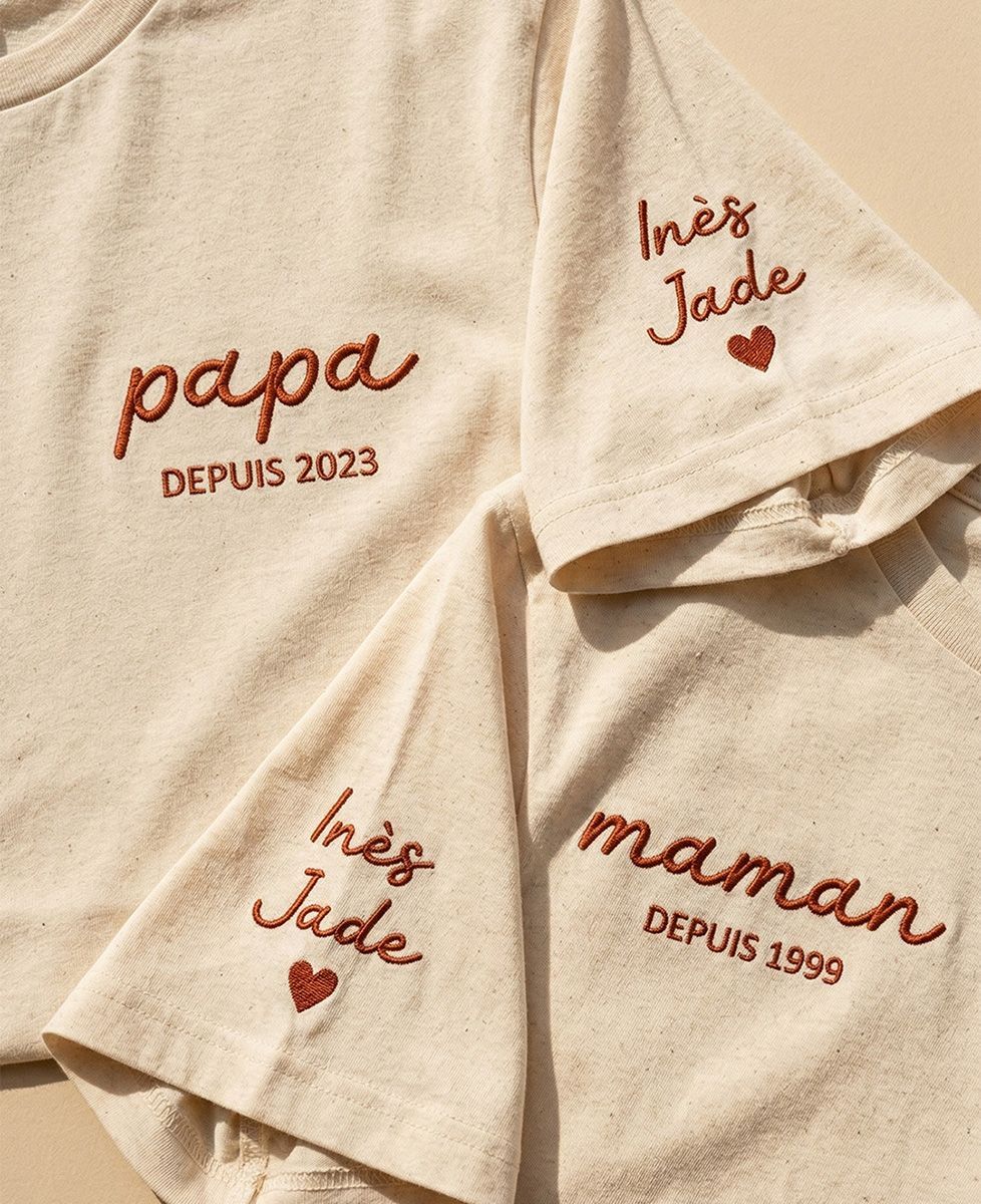 Coffret Duo T-shirts Papa/Maman depuis date brodé - Cadeaux Papa, Cadeaux Maman