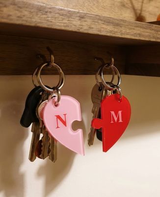 Key ring Heart puzzle and initial duo - Couple gifts, Wedding, Woman Couple Gifts, Gifts for Couples