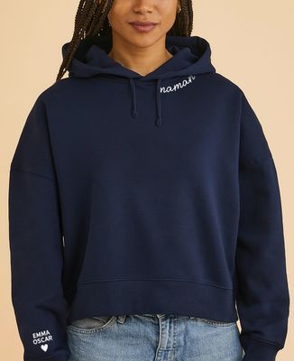 Hoodie femme Maman sur le col et prénoms sur la manche (effet velours) - Cadeaux Papa, Cadeaux Maman, Future Maman