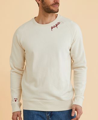 Sweatshirt homme Papa sur le col et prénoms sur la manche effet velours - Cadeaux Papa, Cadeaux Maman, Future Maman