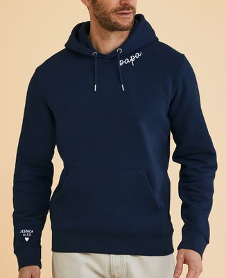 Hoodie homme Papa sur le col et prénoms sur la manche effet velours - Cadeaux Papa, Cadeaux Maman, Future Maman